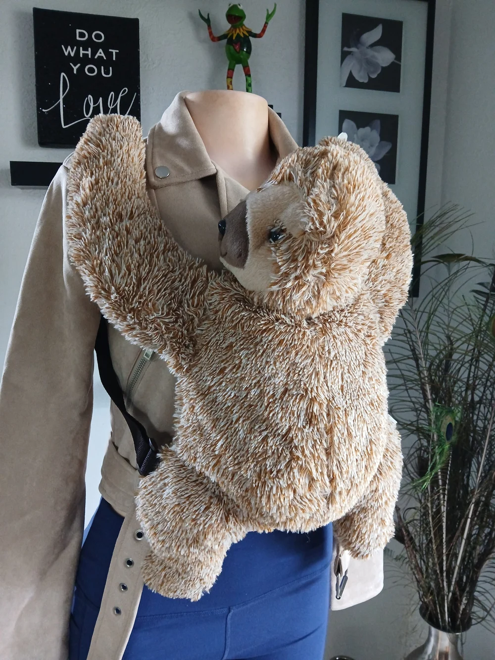 Tan Plush Sloth Kids Carrying Backpack - Cozy Hands-Free Buddy